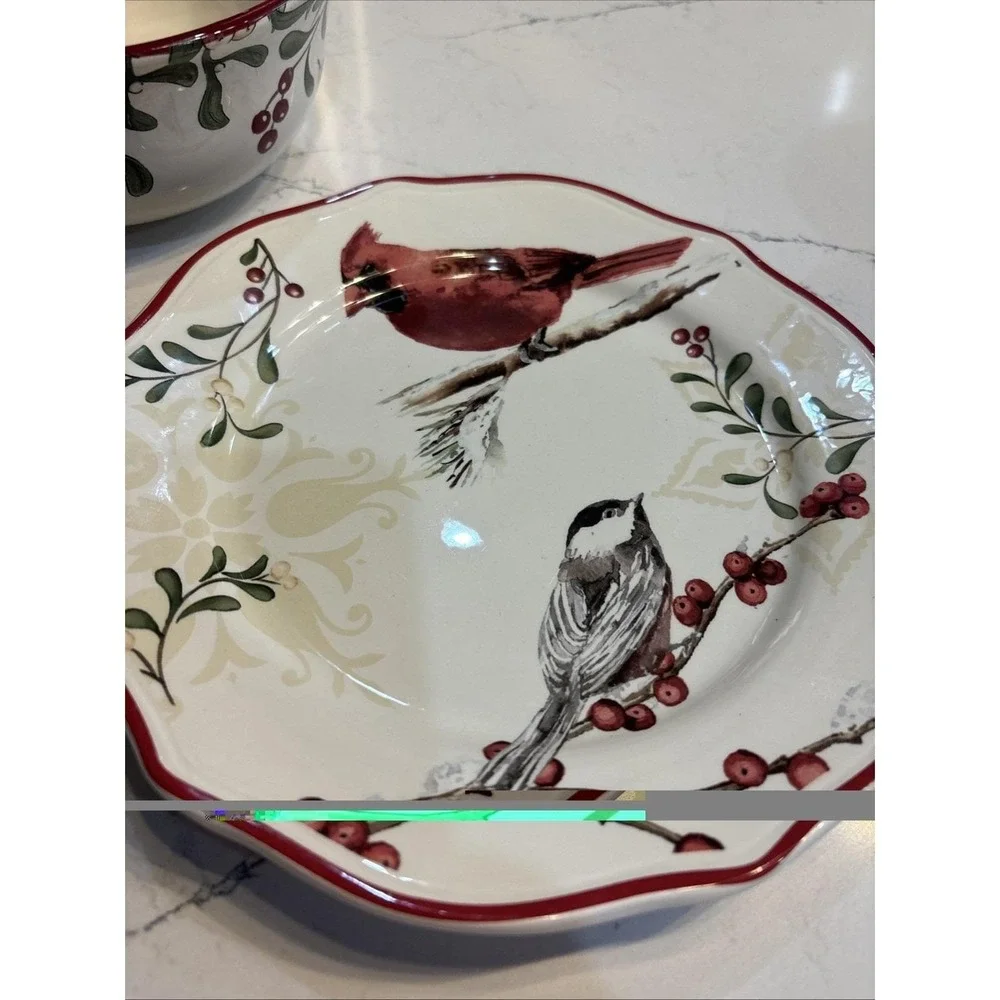 Better Homes And Garden Heritage Winter Forest Mistletoe 1 Bowls & 2 Salad Plate